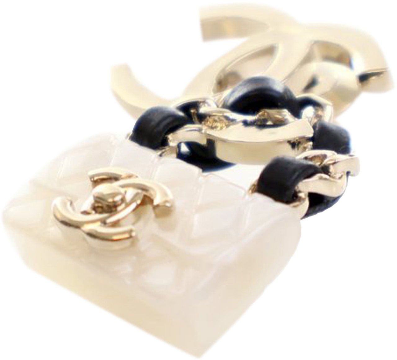 Chanel Gold Plated Enamel CC Quilted Flap Brooch Goud