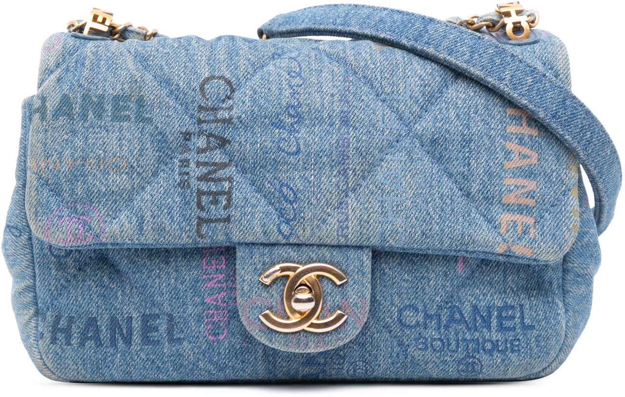 Chanel Mini Rectangular Quilted Denim Mood Flap Blauw