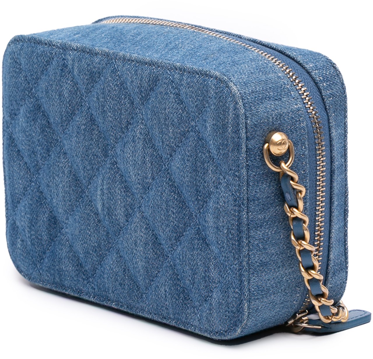 Chanel Quilted Denim Pearl Crush Camera Bag Blauw