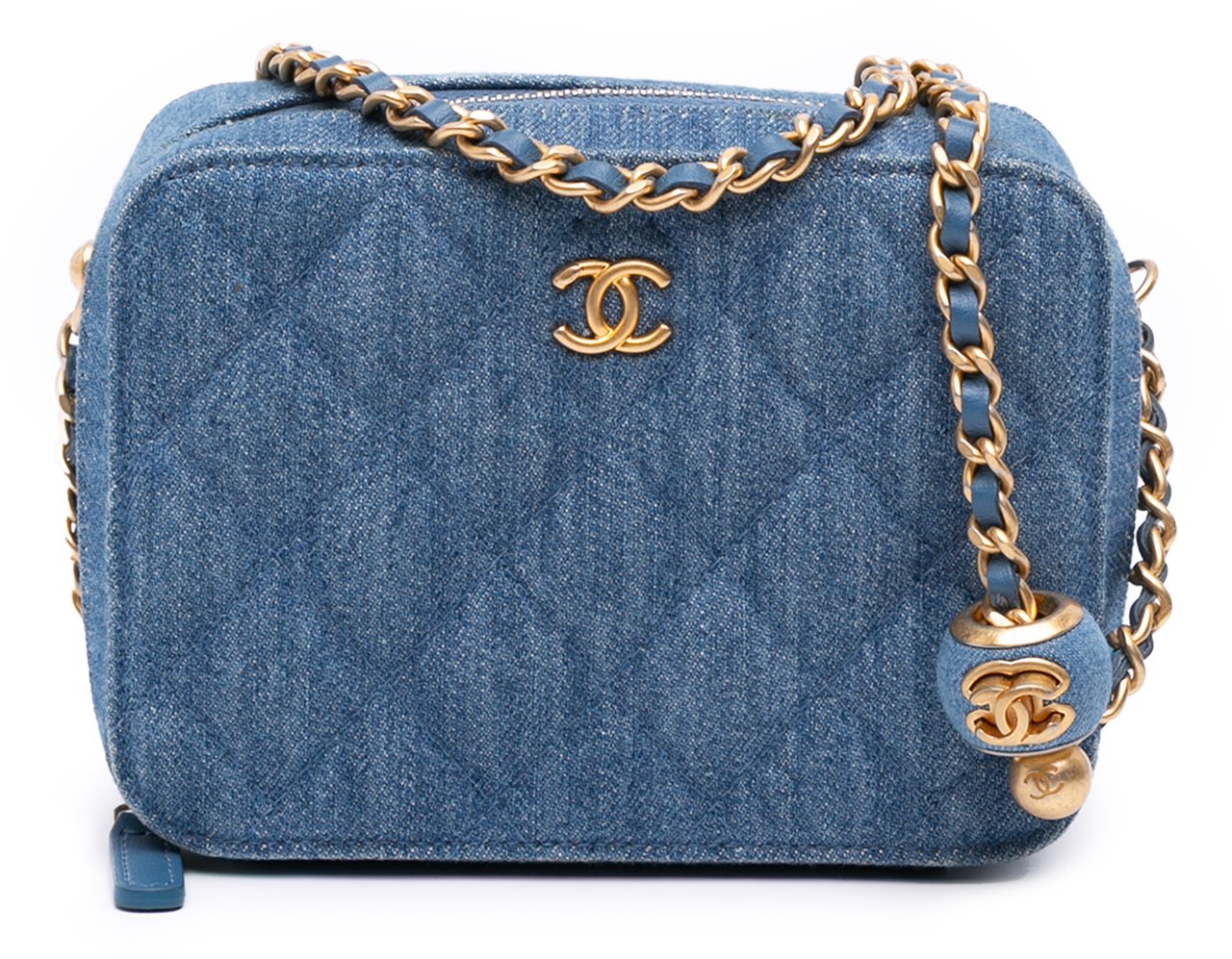 Chanel Quilted Denim Pearl Crush Camera Bag Blauw