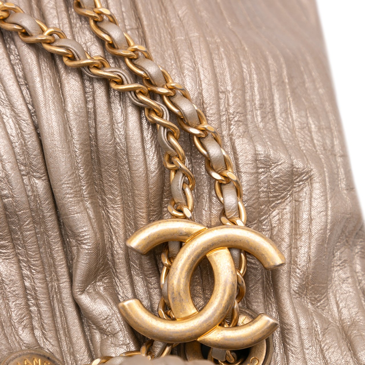 Chanel Medium Metallic Calfskin Coco Pleats Drawstring Backpack Goud
