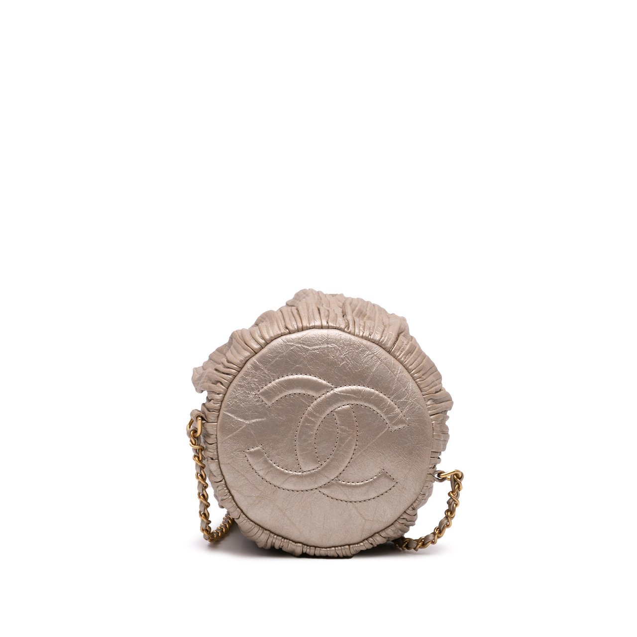 Chanel Medium Metallic Calfskin Coco Pleats Drawstring Backpack Goud