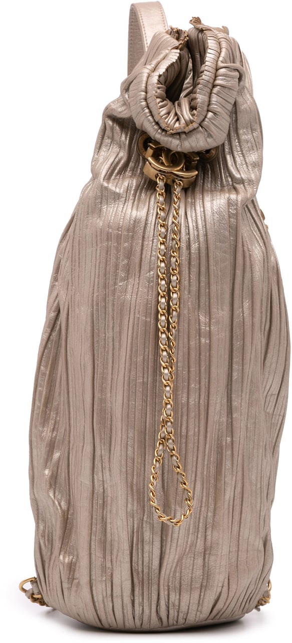 Chanel Medium Metallic Calfskin Coco Pleats Drawstring Backpack Goud