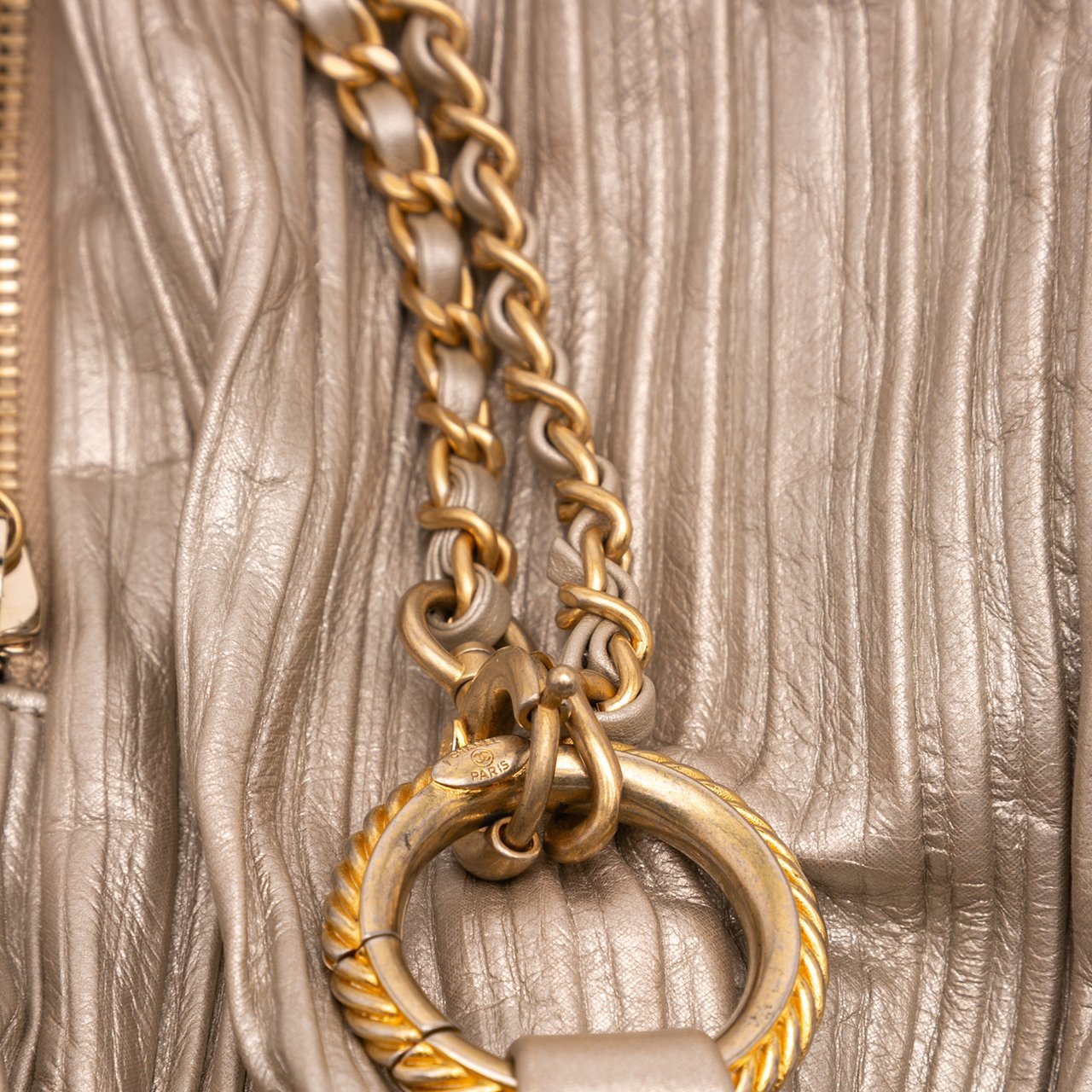 Chanel Medium Metallic Calfskin Coco Pleats Drawstring Backpack Goud