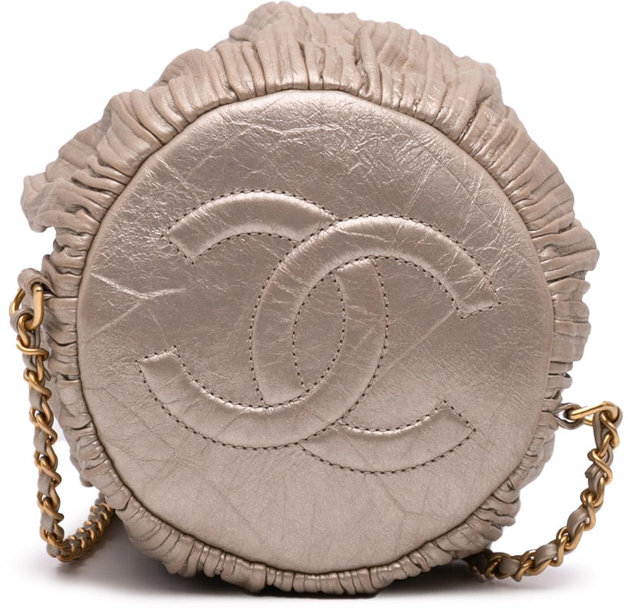 Chanel Medium Metallic Calfskin Coco Pleats Drawstring Backpack Goud