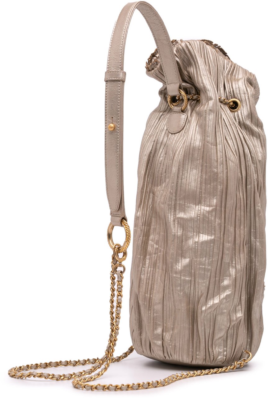 Chanel Medium Metallic Calfskin Coco Pleats Drawstring Backpack Goud