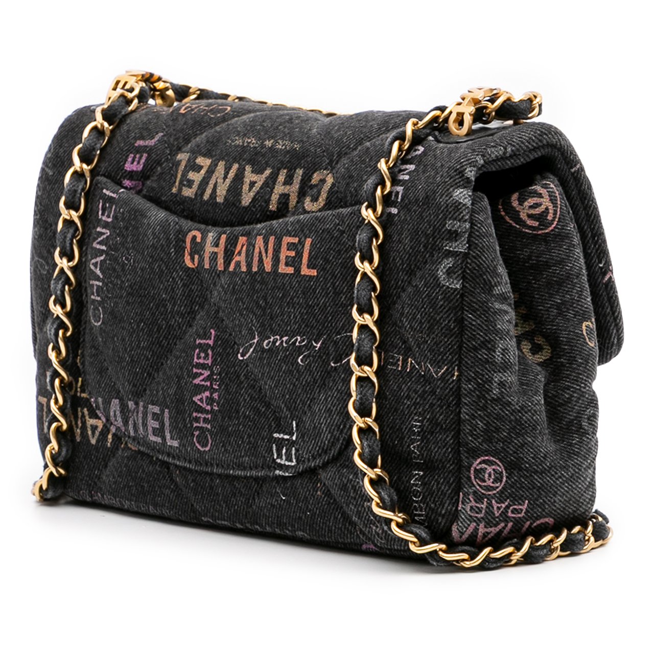 Chanel Mini Rectangular Quilted Denim Mood Flap Grijs