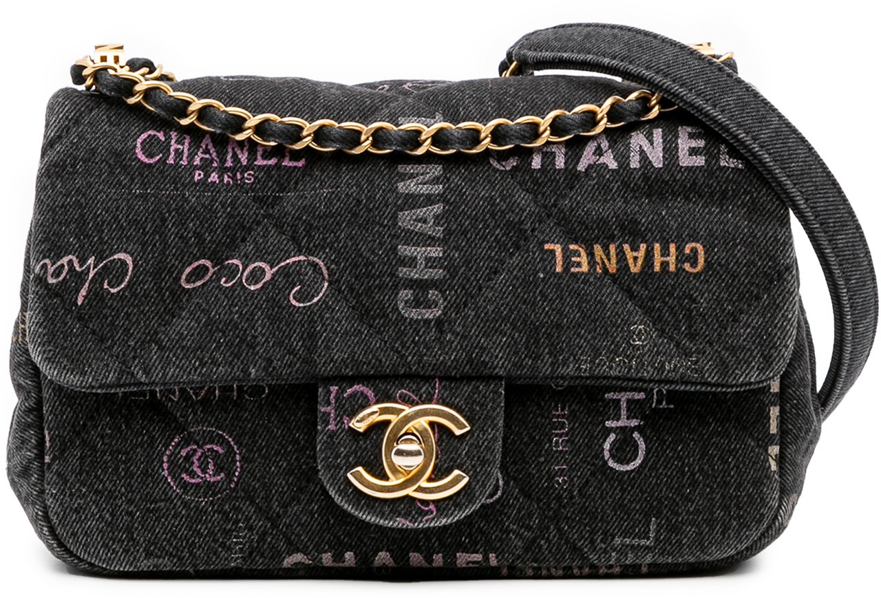 Chanel Mini Rectangular Quilted Denim Mood Flap Grijs