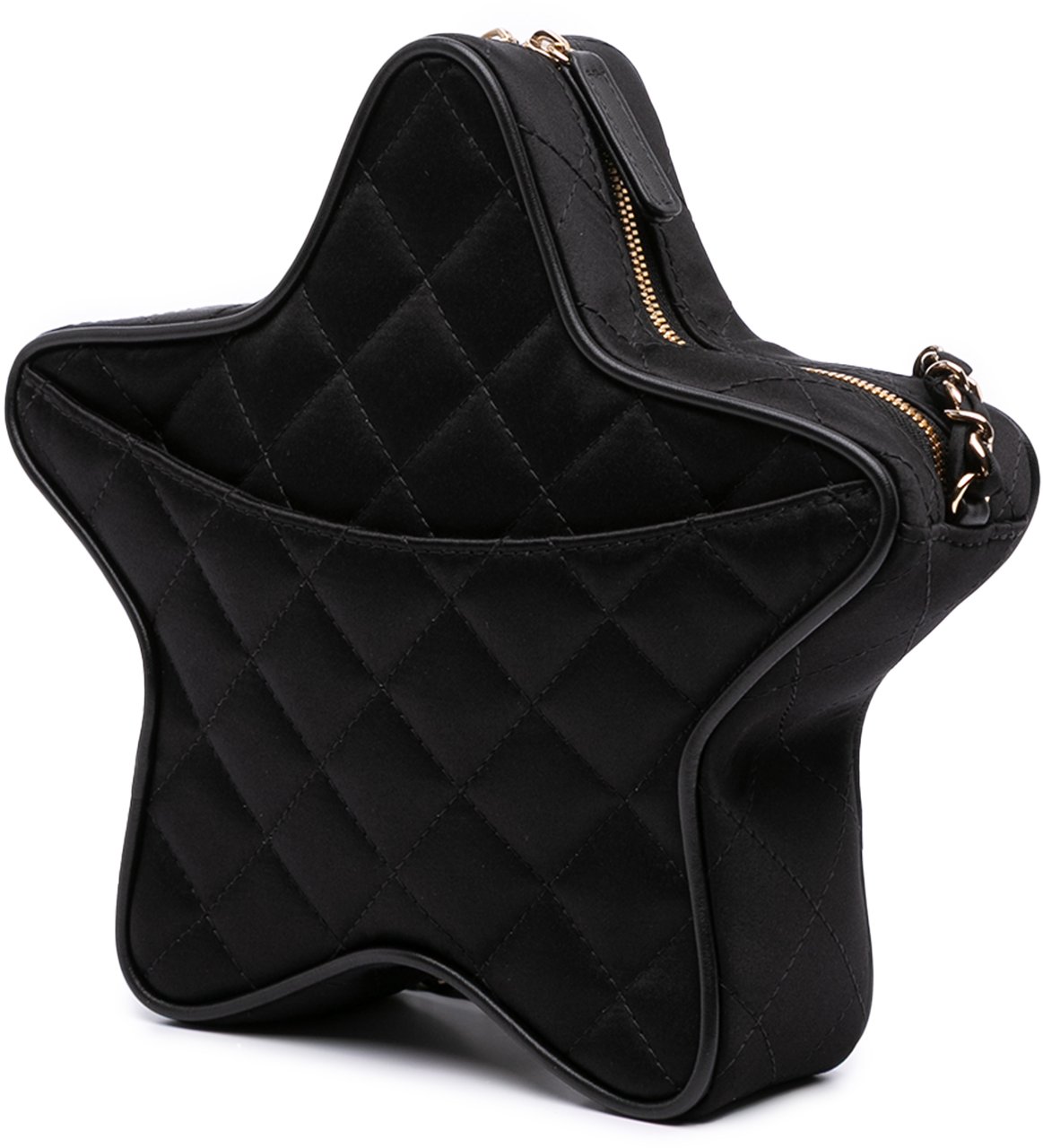 Chanel Quilted Satin Walk Of Fame Star Crossbody Zwart