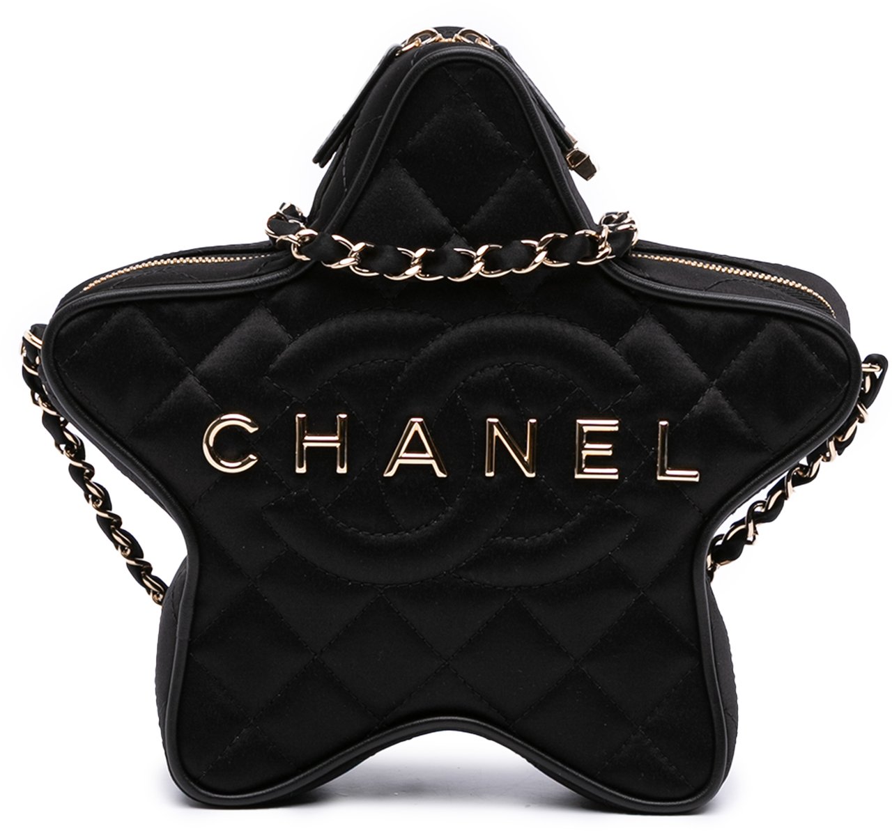 Chanel Quilted Satin Walk Of Fame Star Crossbody Zwart