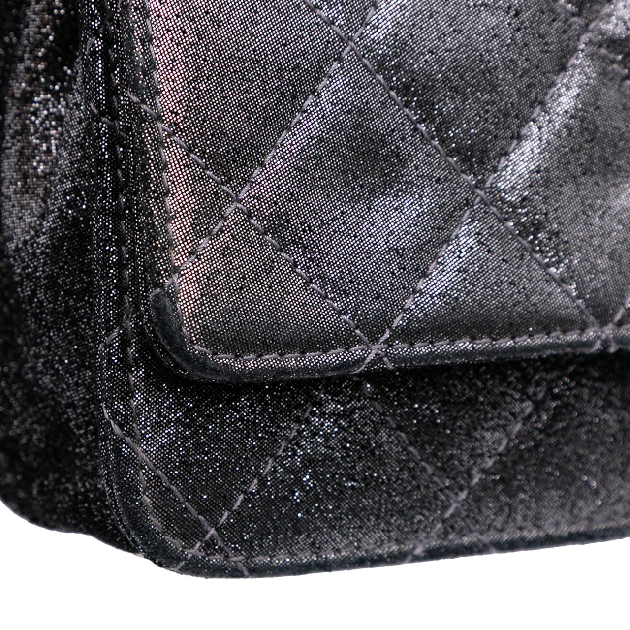 Chanel Quilted Iridescent Lambskin Tartan Button Wallet On Chain Zilver