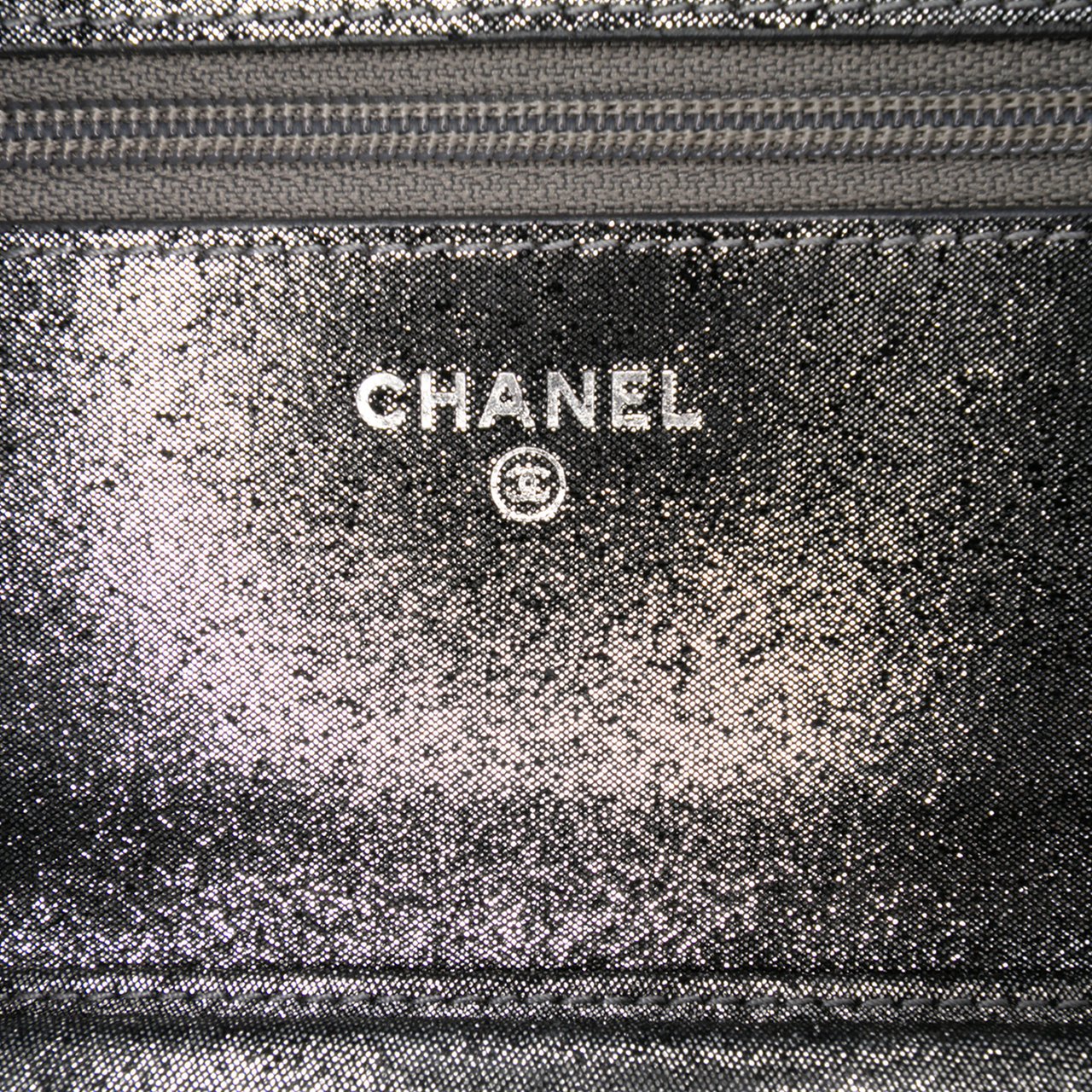Chanel Quilted Iridescent Lambskin Tartan Button Wallet On Chain Zilver