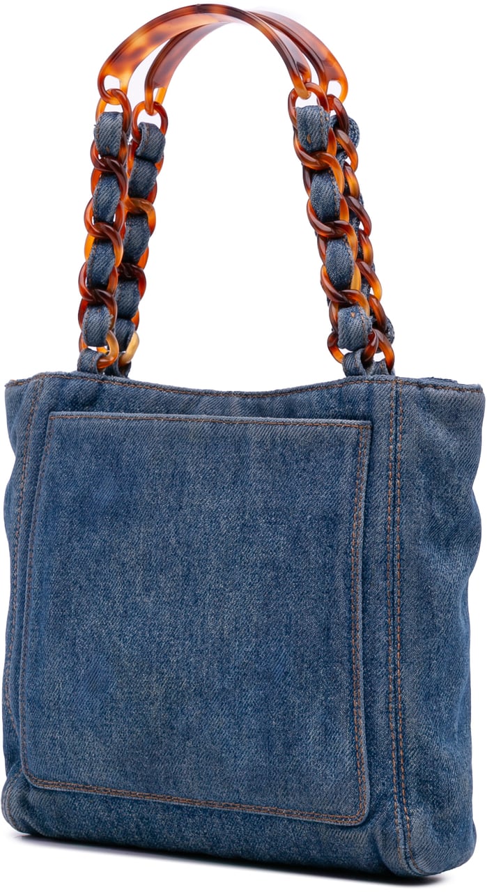 Chanel Small CC Stitched Denim Tote Blauw