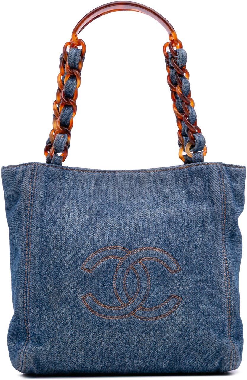 Chanel Small CC Stitched Denim Tote Blauw