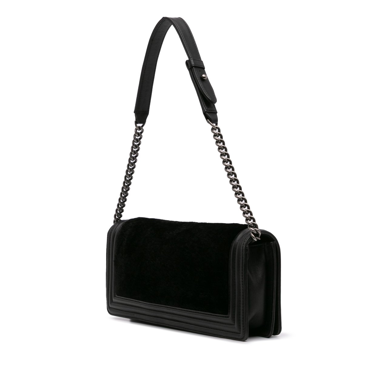 Chanel Shearling East West Boy Flap Zwart