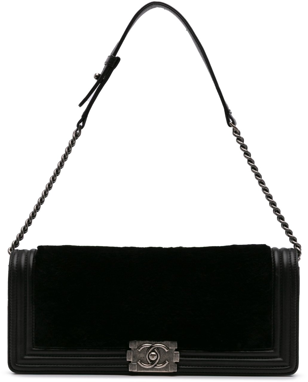 Chanel Shearling East West Boy Flap Zwart