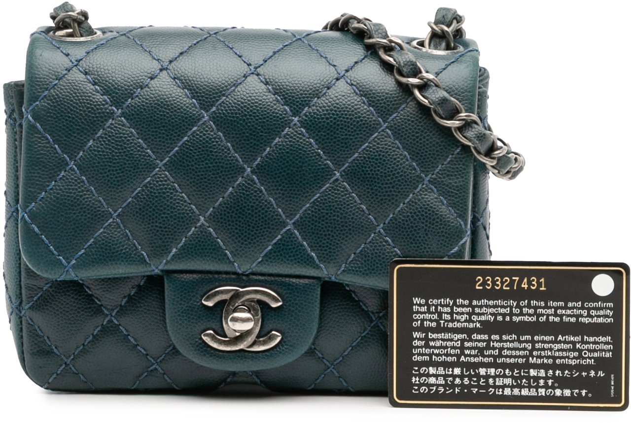 Chanel Mini Square Classic Caviar Single Flap Blauw