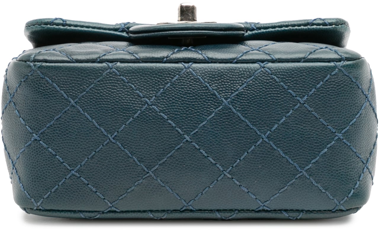 Chanel Mini Square Classic Caviar Single Flap Blauw