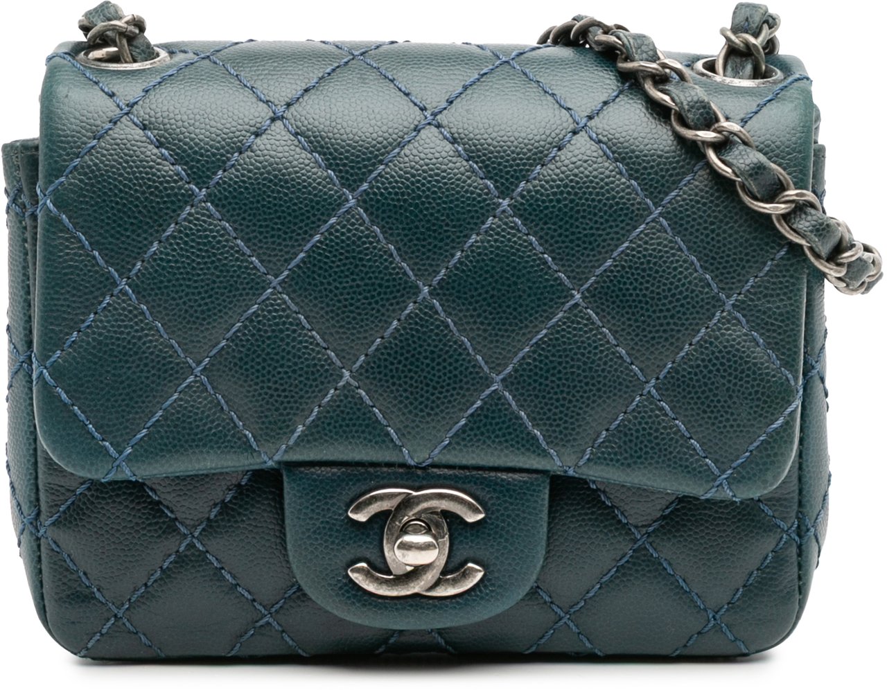 Chanel Mini Square Classic Caviar Single Flap Blauw
