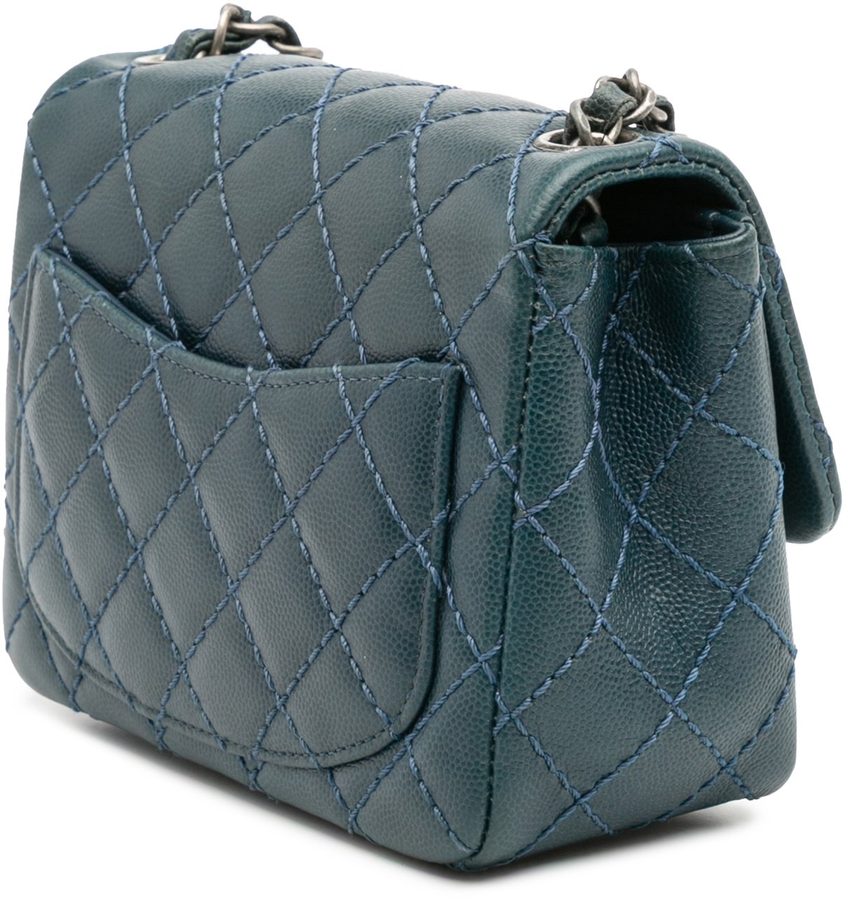 Chanel Mini Square Classic Caviar Single Flap Blauw