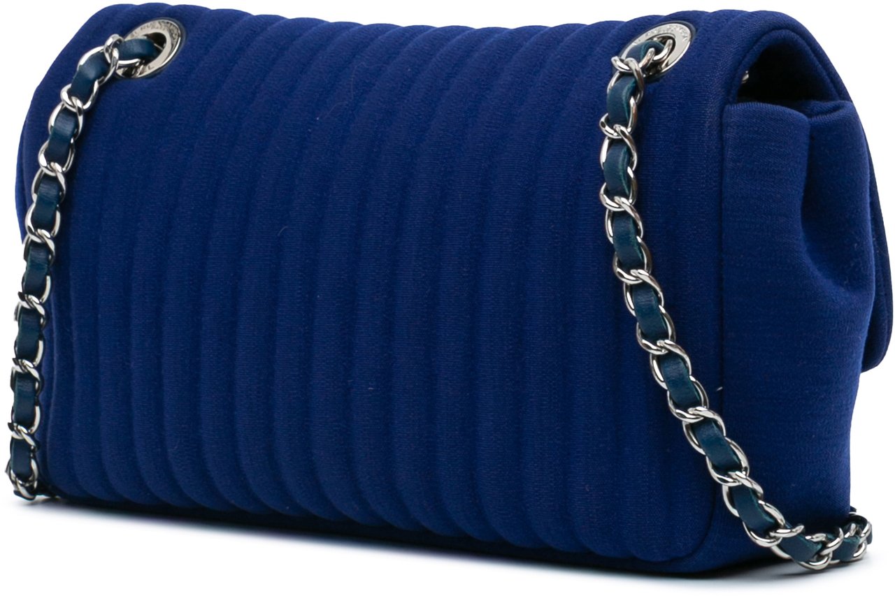 Chanel Medium Vertical Quilted Jersey Chain Flap Blauw