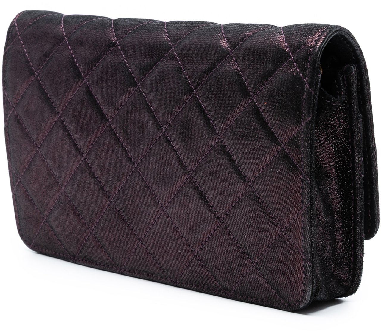 Chanel Quilted Iridescent Lambskin Tartan Button Wallet On Chain Paars