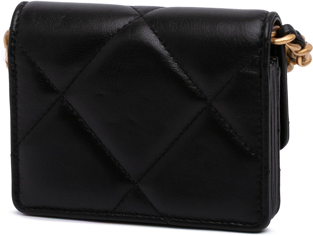 Chanel Lambskin 19 Flap Coin Purse With Chain Zwart