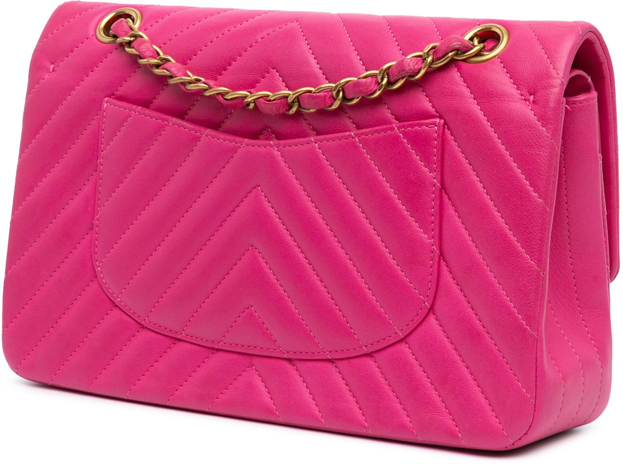 Chanel Medium Classic Chevron Lambskin Double Flap Roze