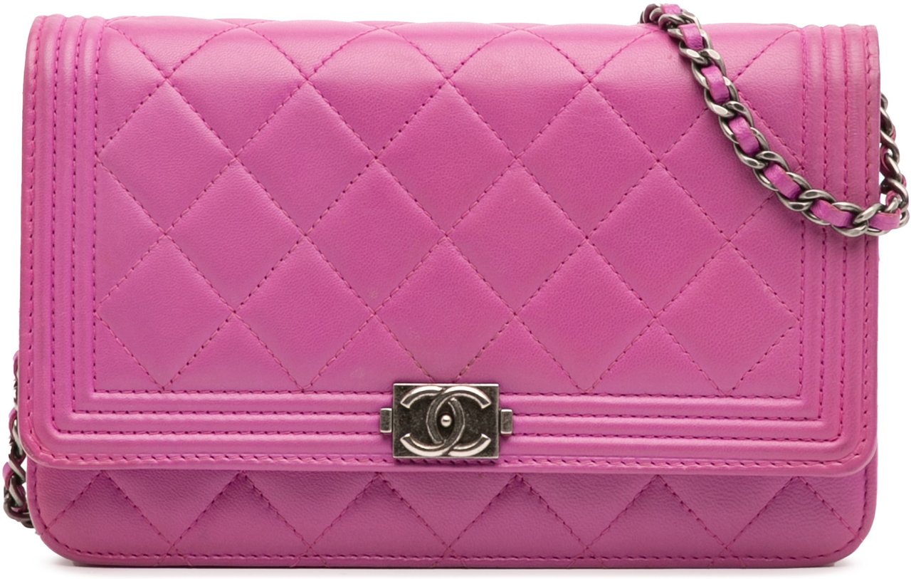 Chanel Lambskin Boy Wallet on Chain Paars