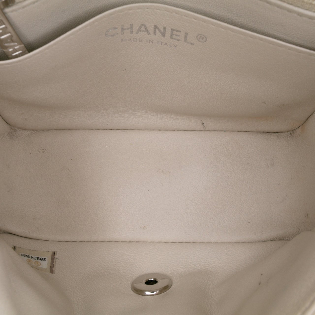 Chanel Mini Square Classic Chevron Lambskin Single Flap Wit