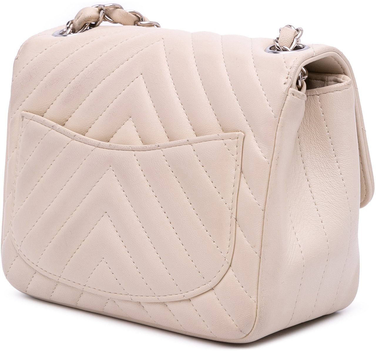 Chanel Mini Square Classic Chevron Lambskin Single Flap Wit