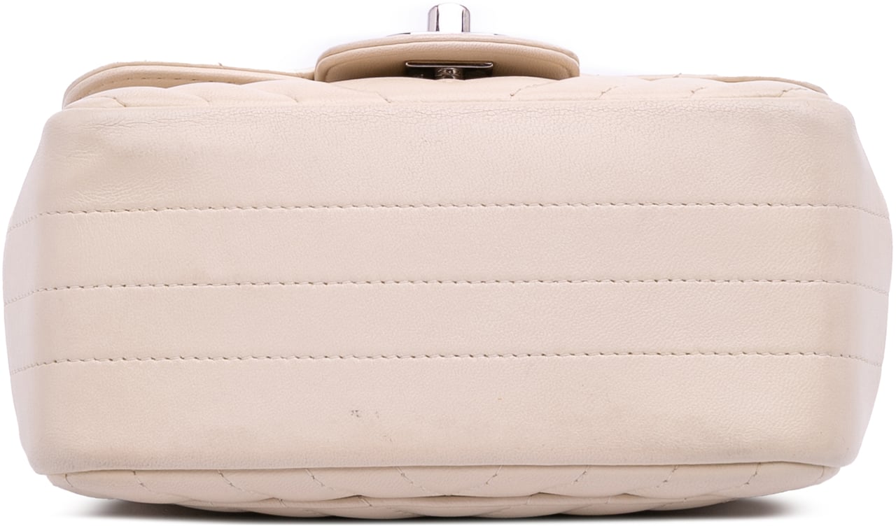 Chanel Mini Square Classic Chevron Lambskin Single Flap Wit