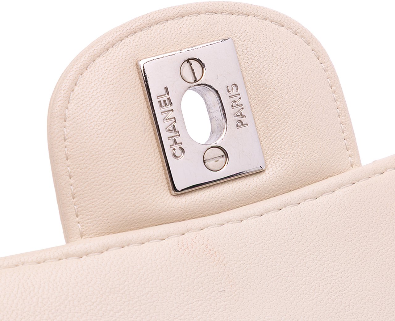 Chanel Mini Square Classic Chevron Lambskin Single Flap Wit