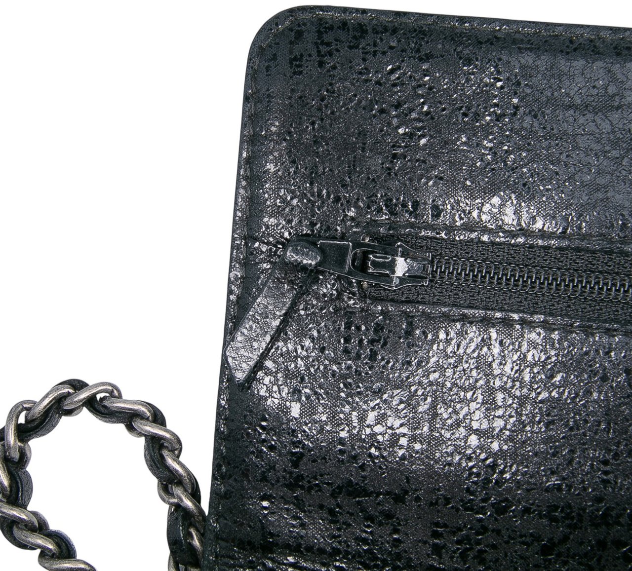 Chanel CC Quilted Crinkled Calfskin Wallet On Chain Zwart