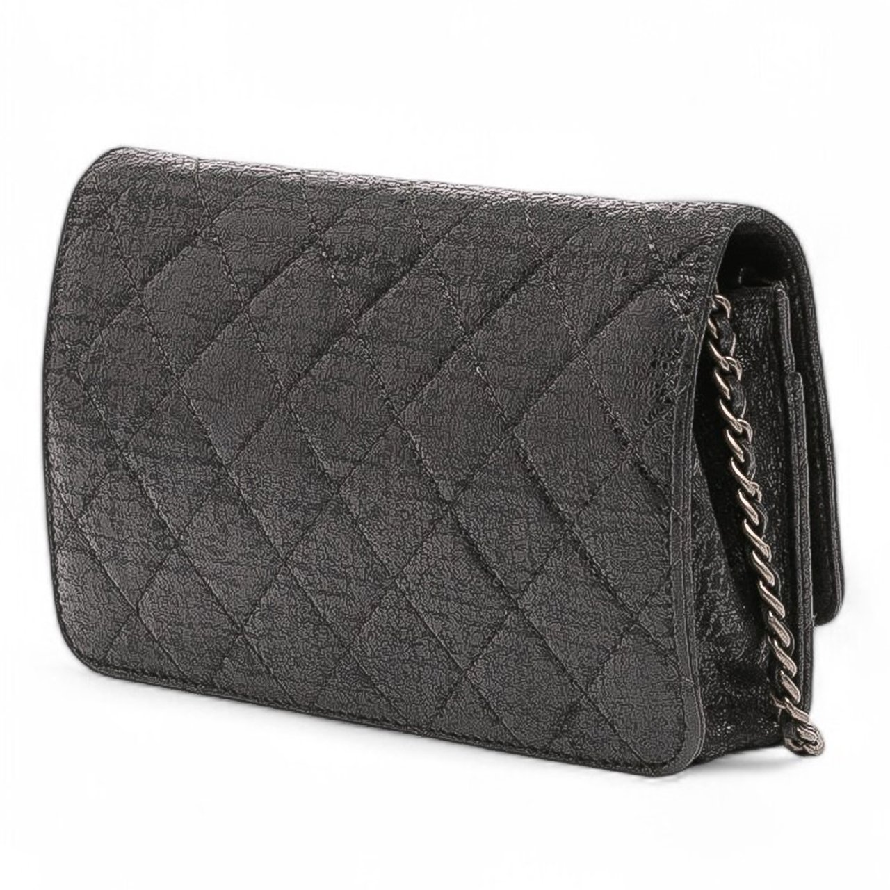 Chanel CC Quilted Crinkled Calfskin Wallet On Chain Zwart