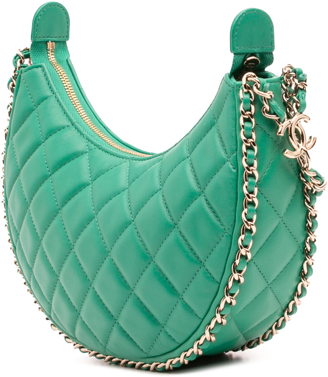 Chanel Small Quilted Lambskin Chain Around Hook Hobo Bag Groen