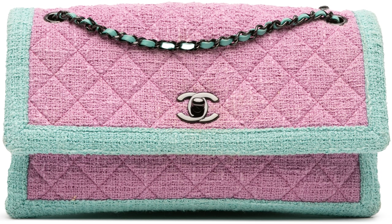 Chanel CC Quilted Bicolor Tweed Flap Roze