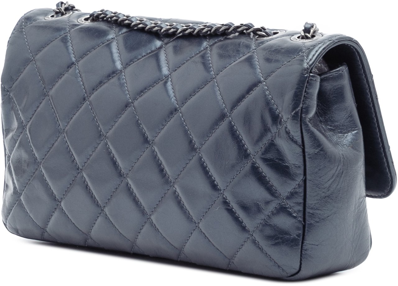 Chanel Quilted Glazed Calfskin Coco Pleats Flap Blauw