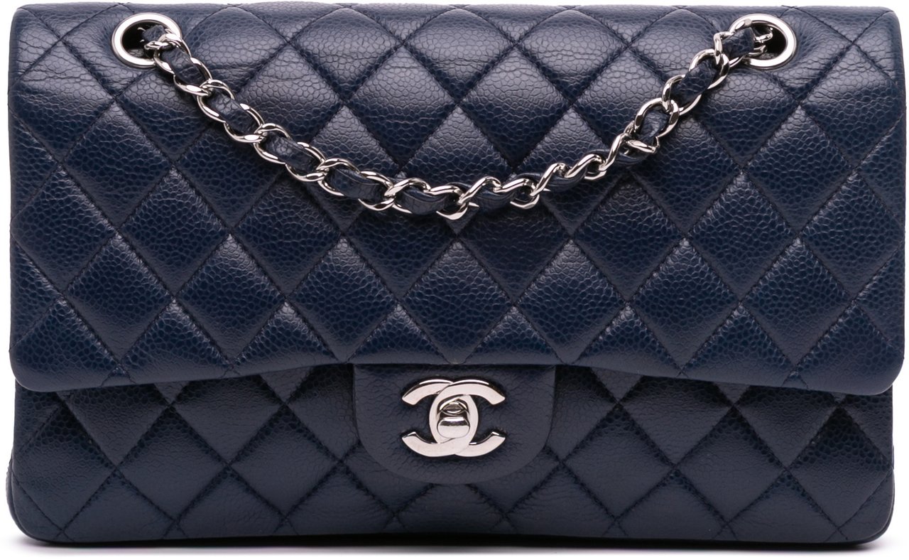 Chanel Medium Classic Caviar Double Flap Blauw