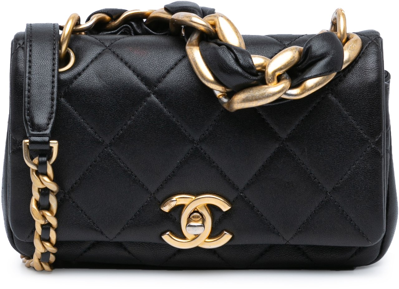 Chanel Small Quilted Lambskin Chain is More Flap Zwart