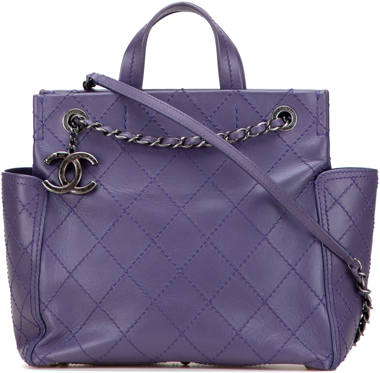 Chanel Small CC Quilted Calfskin Pocket Tote Paars