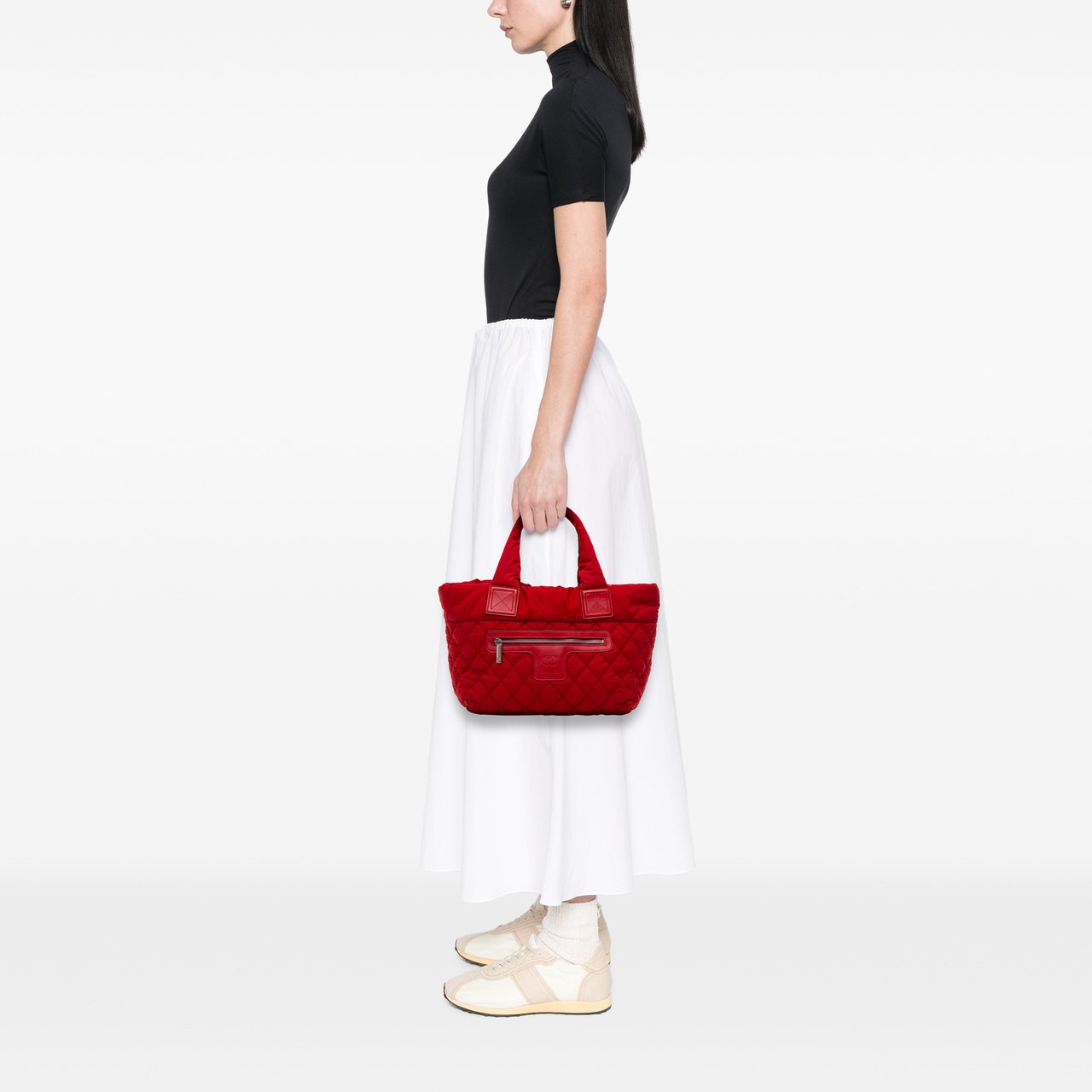 Chanel Small Quilted Nylon Coco Cocoon Tote Rood
