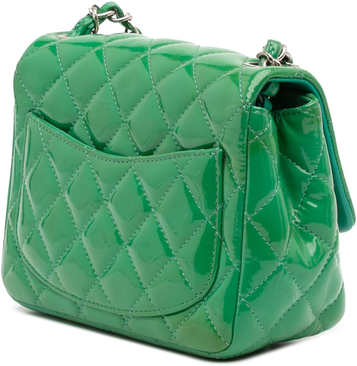 Chanel Mini Square Classic Patent Single Flap Groen