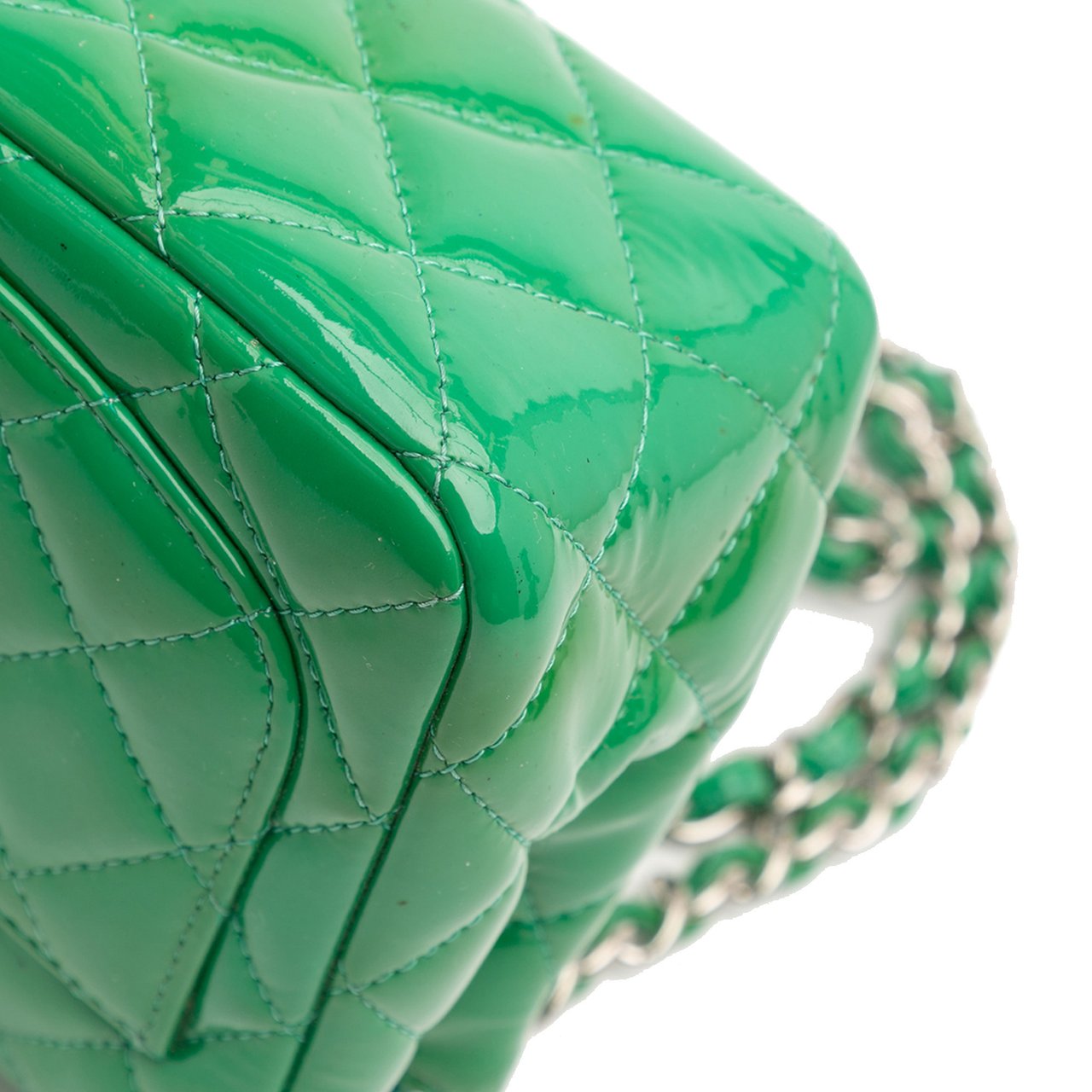 Chanel Mini Square Classic Patent Single Flap Groen