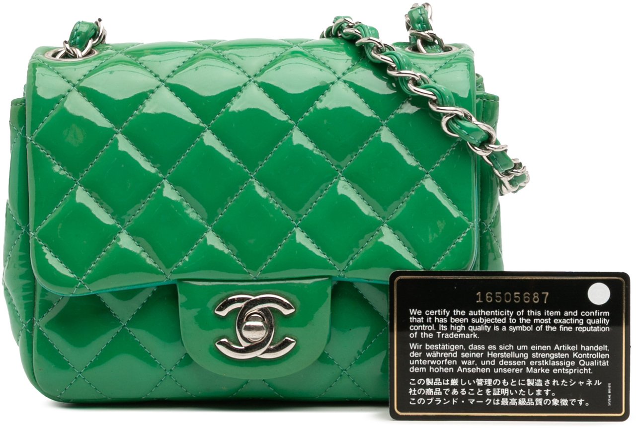 Chanel Mini Square Classic Patent Single Flap Groen
