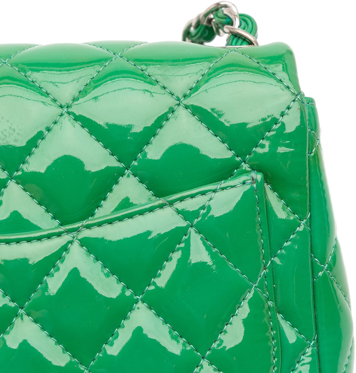 Chanel Mini Square Classic Patent Single Flap Groen