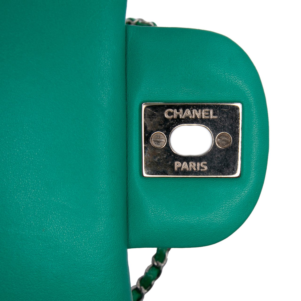 Chanel Mini Square Classic Patent Single Flap Groen