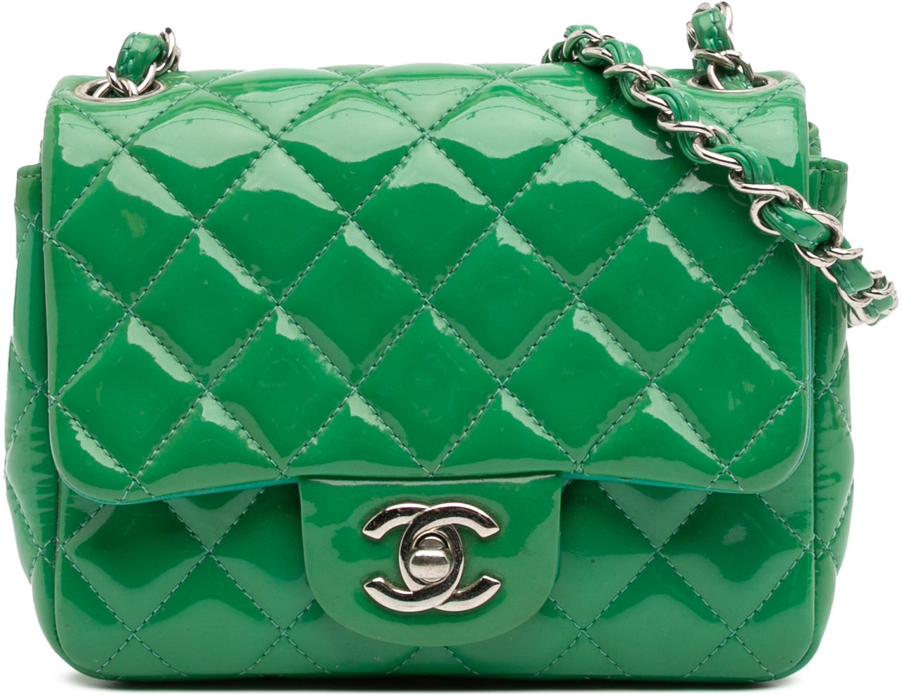 Chanel Mini Square Classic Patent Single Flap Groen