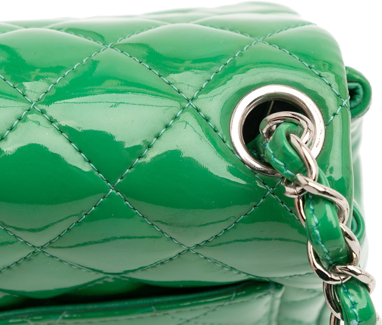 Chanel Mini Square Classic Patent Single Flap Groen