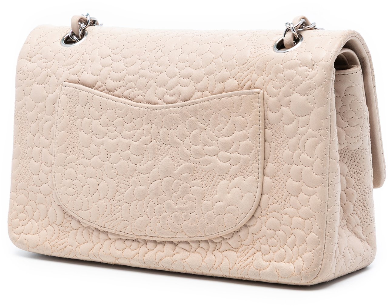 Chanel Medium Classic Lambskin Camellia Stitched Double Flap Bruin